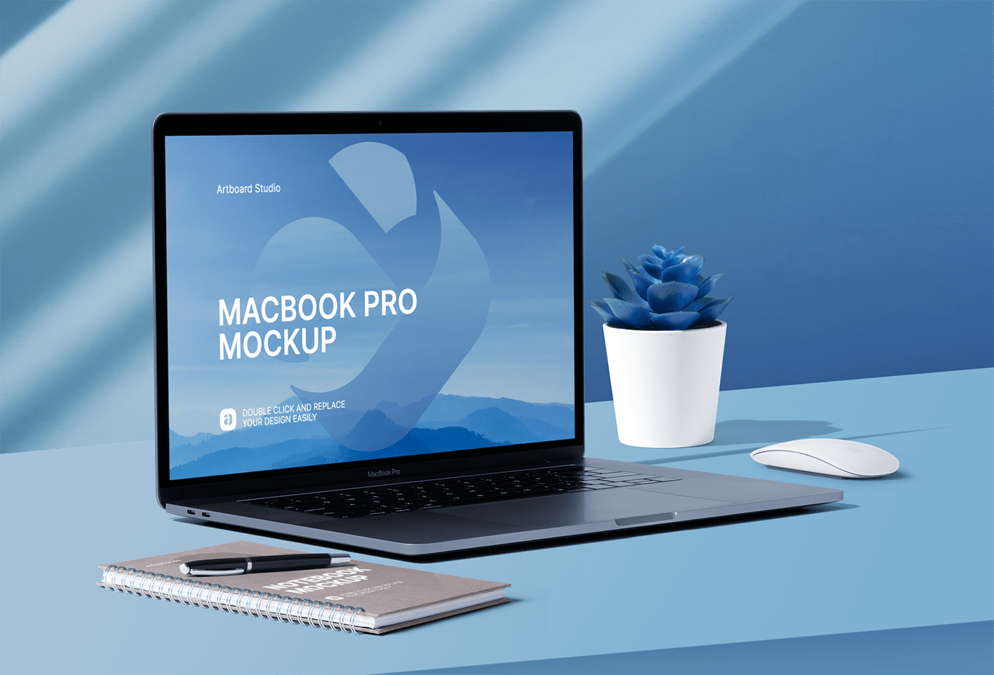 Choose from hundreds of ready made mockups, or create your own. Macbook Pro Workspace Mockup Scene