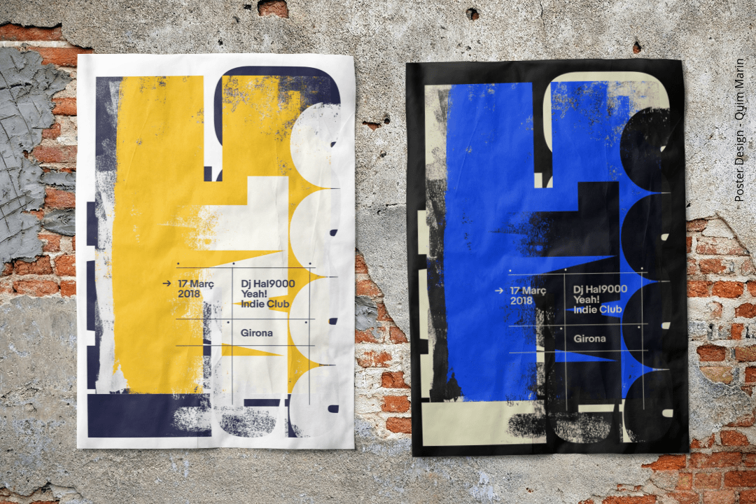 Mockup of three posters side by side. Wrinkled Wall Poster Mockup Scene