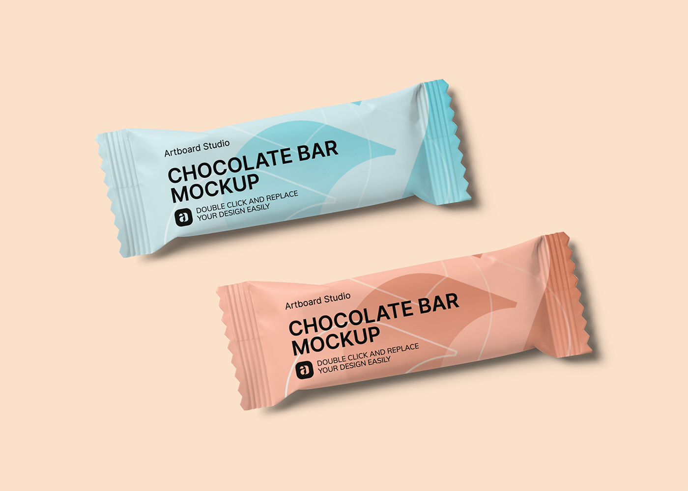 You can replace artworks of cap as well as tub by using smart objects. Chocolate Bar Mockup Scene