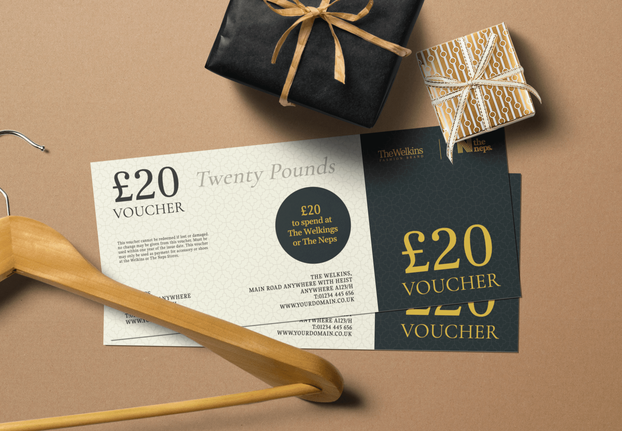 Universal mockups for presenting gift and bank cards. Gift Voucher Card Mockup Scene