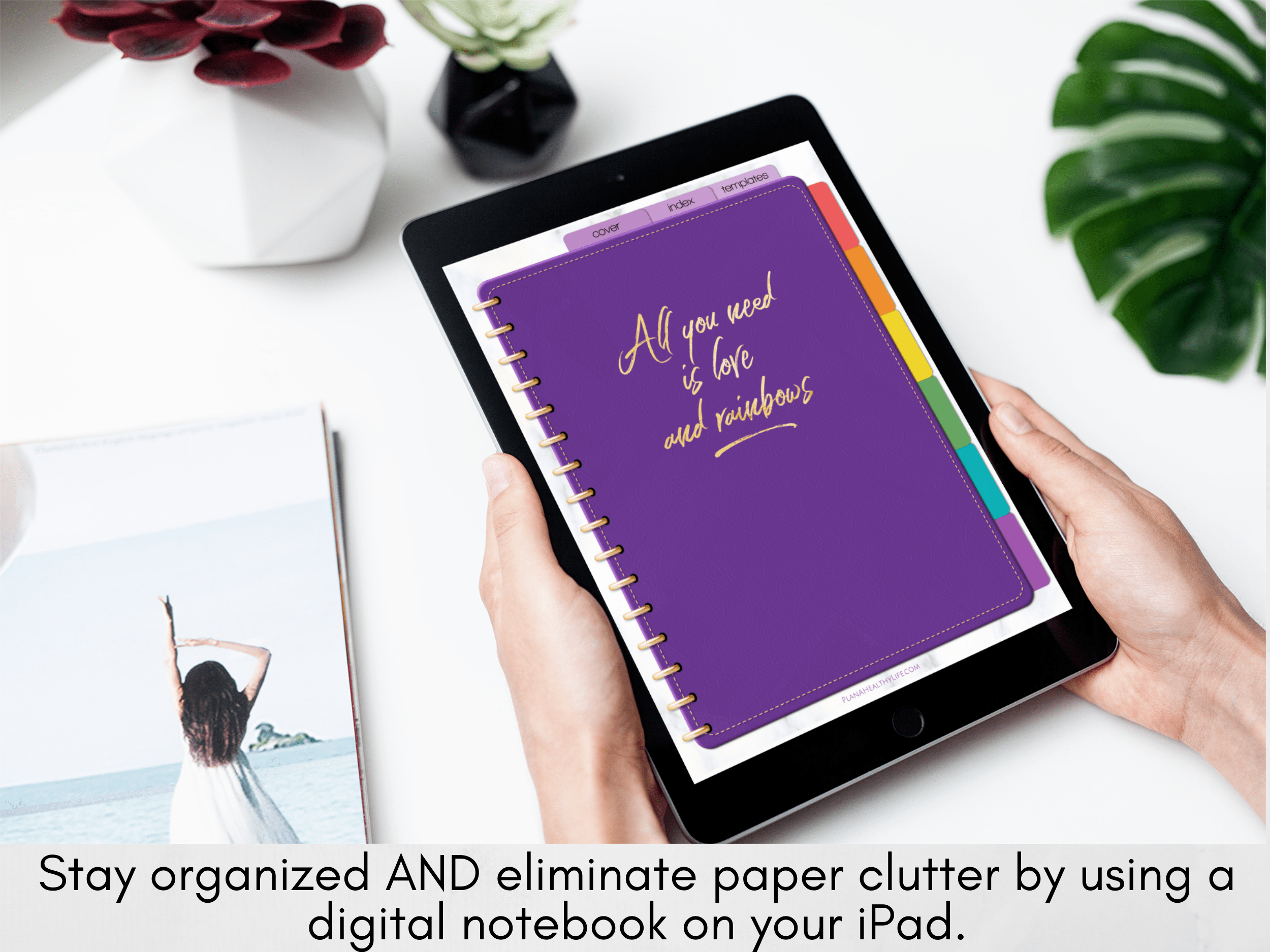 Cómo utilizar un mockup · descargar el archivo · abrir el achivo psd en photoshop · pinchar doble click en la capa de color rojo · añadir el logotipo en la capa . Rainbow Digital Notebook Plan A Healthy Life