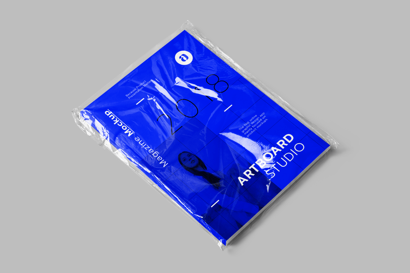 A useful square plastic sleeve mockup crafted with photoshop that you can use to display your label and logo designs in a professional way. Free Magazine Cover Mockup Scene