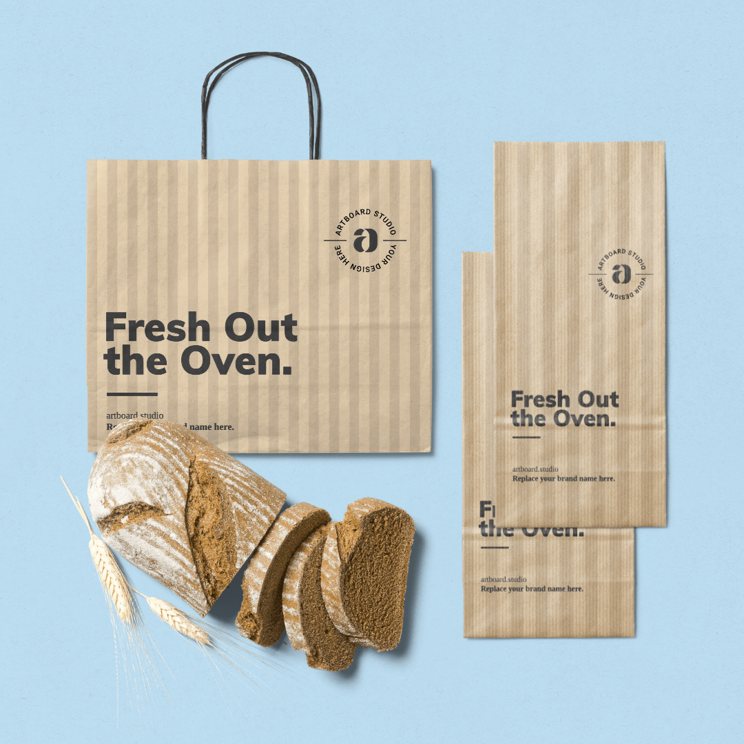 This directory offers you the best free packaging mockups: Bakery Paper Package Mockup Scene